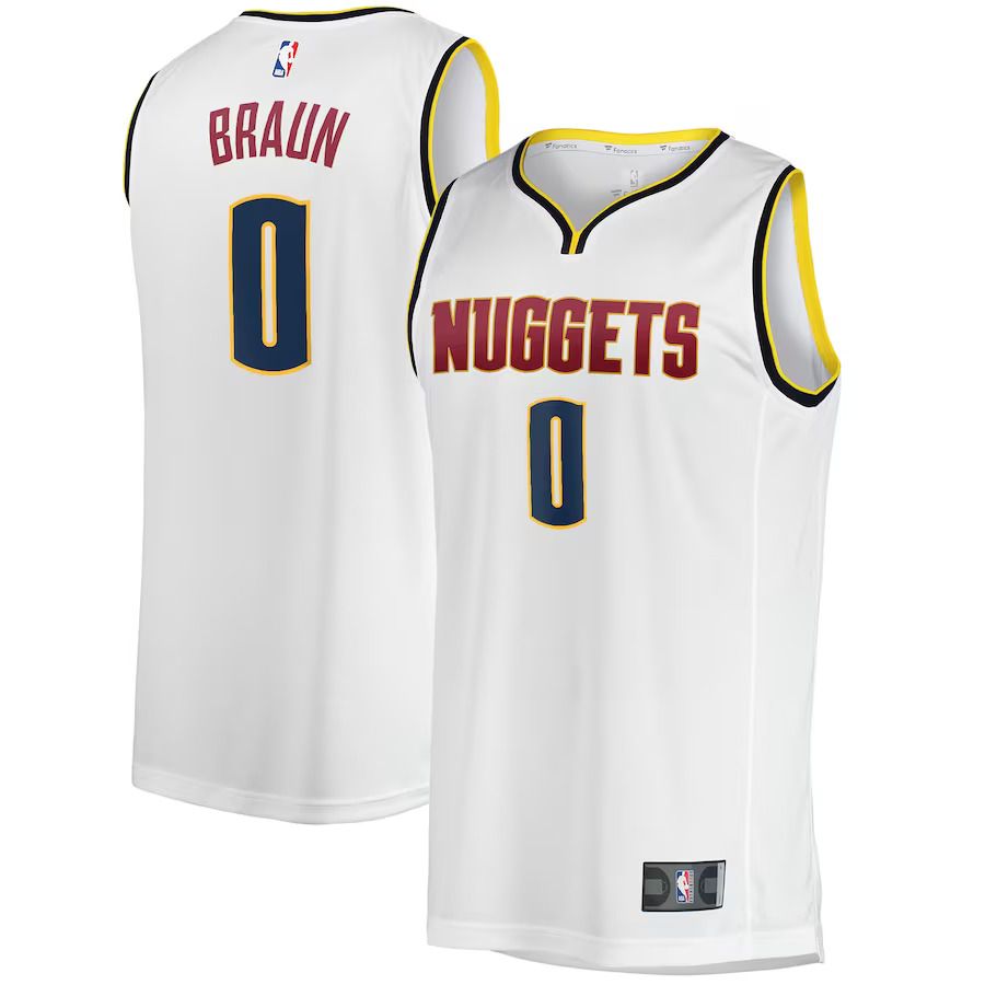 Men Denver Nuggets 0 Christian Braun Fanatics Branded White Fast Break Player NBA Jersey